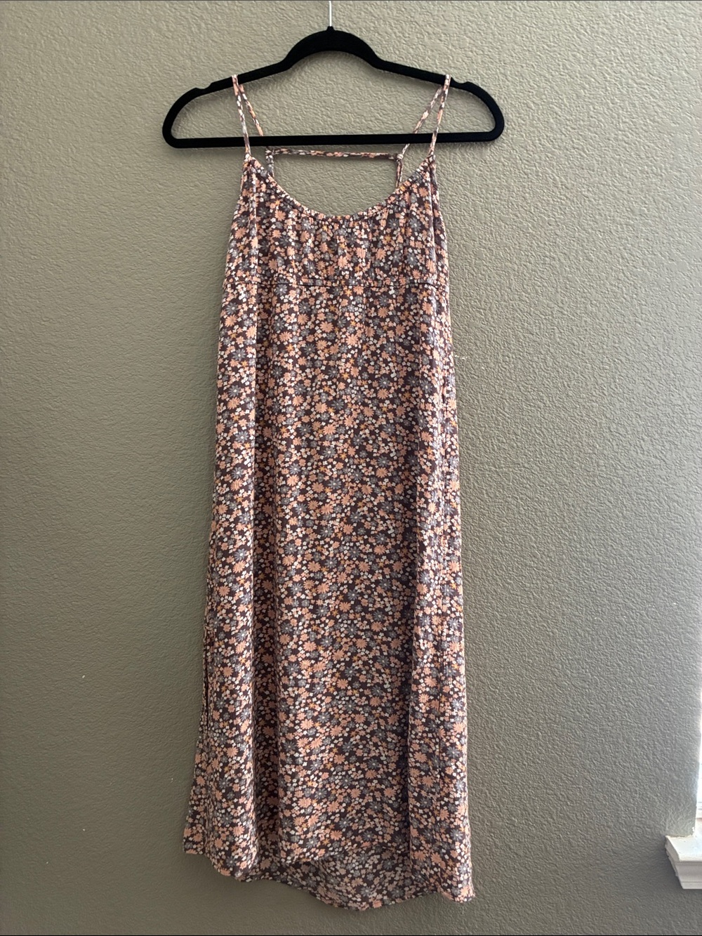 Volcom Peach Floral Midi Slip with Open Back Dress